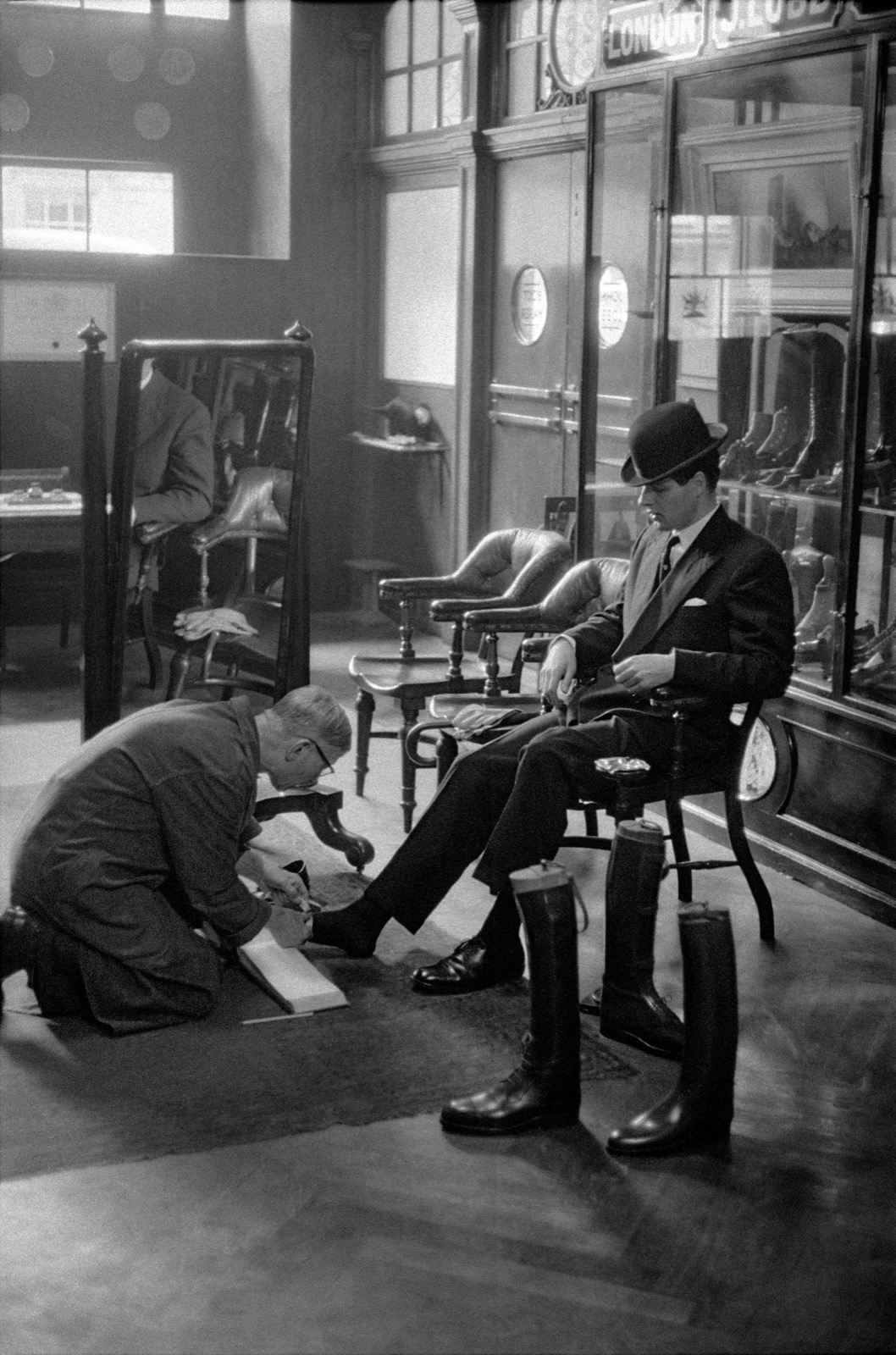 Customer at Lobb's shoe shop, London